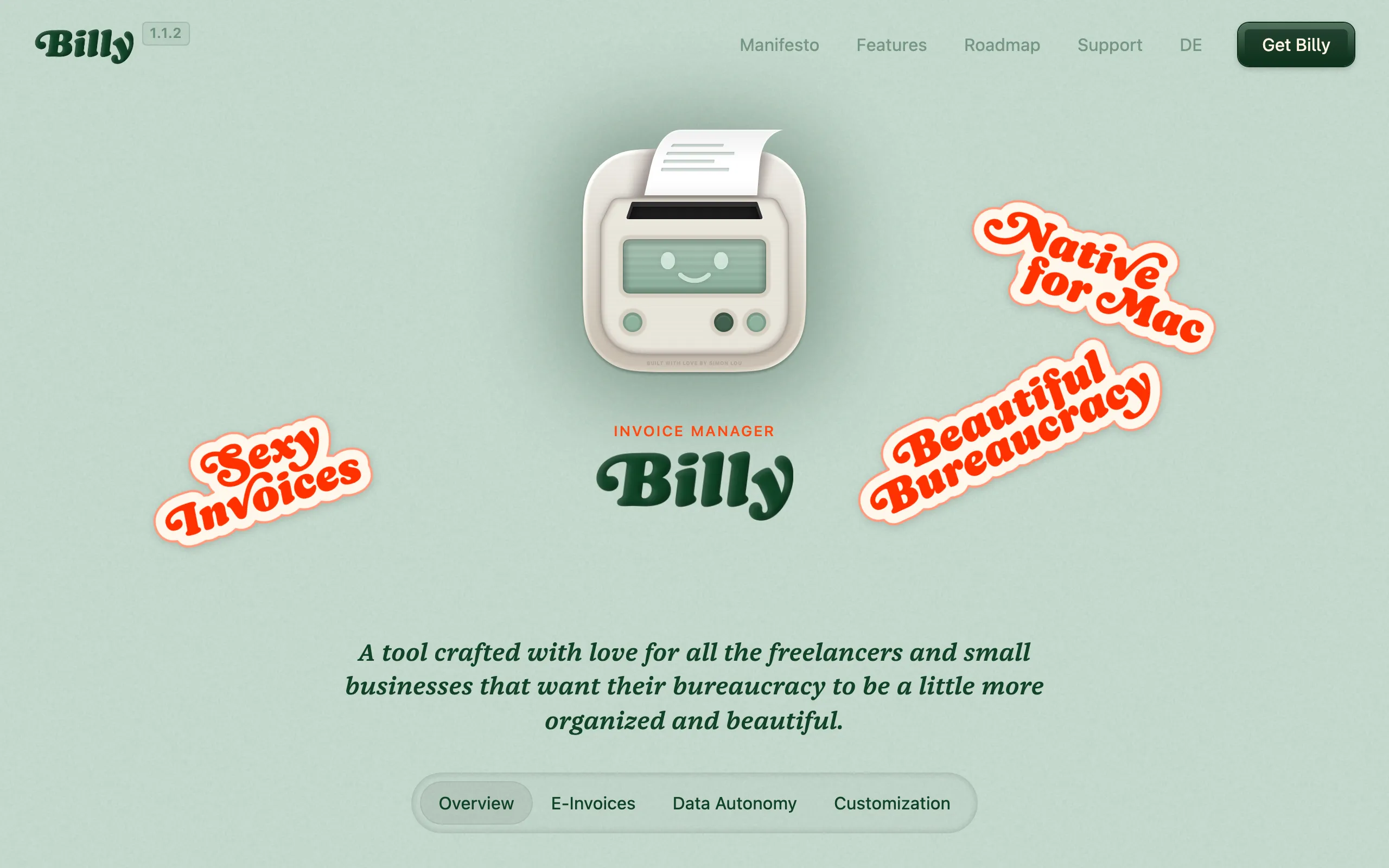 Screenshot of usebilly