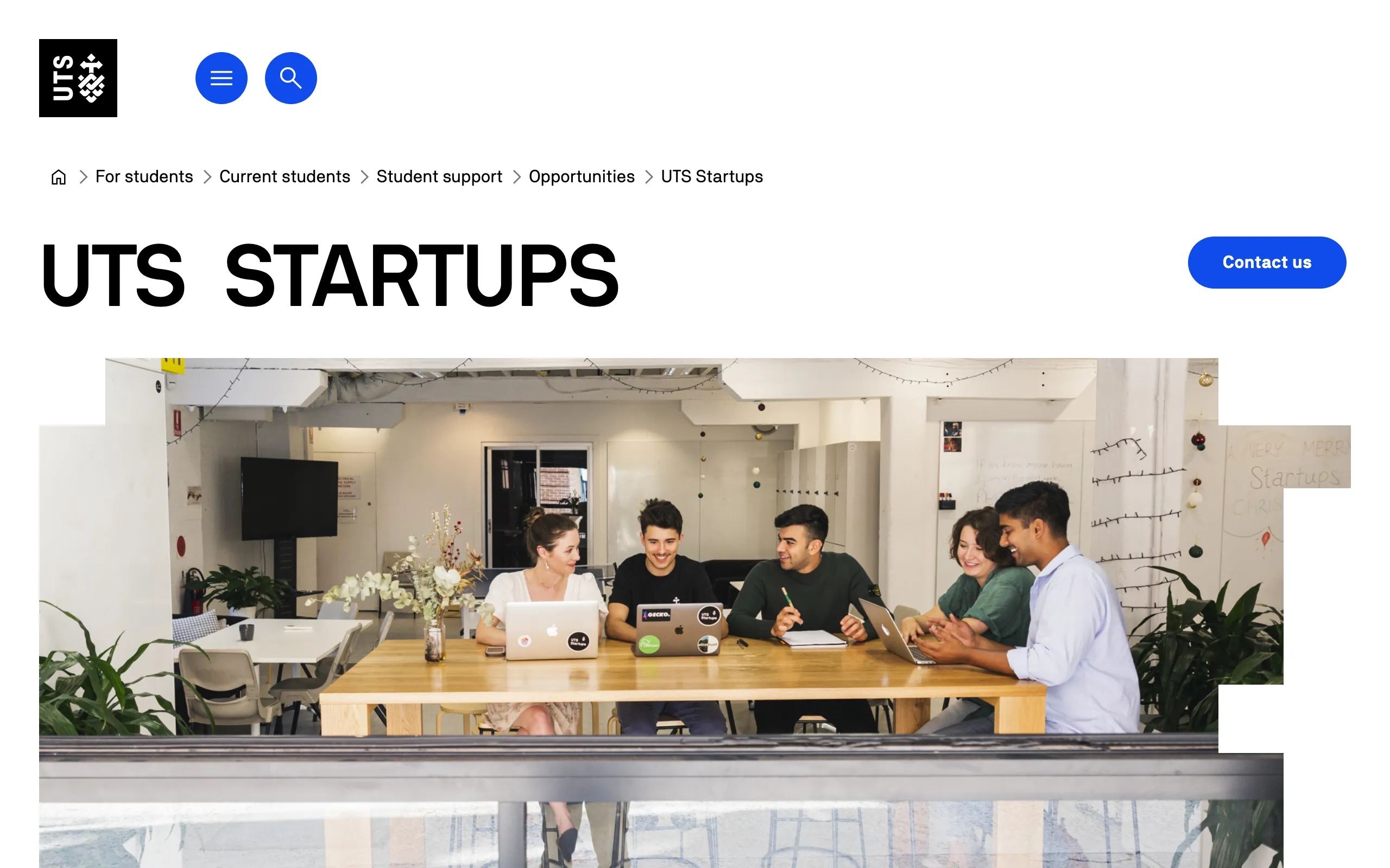 Screenshot of UTS Startups | University of Technology Sydney
