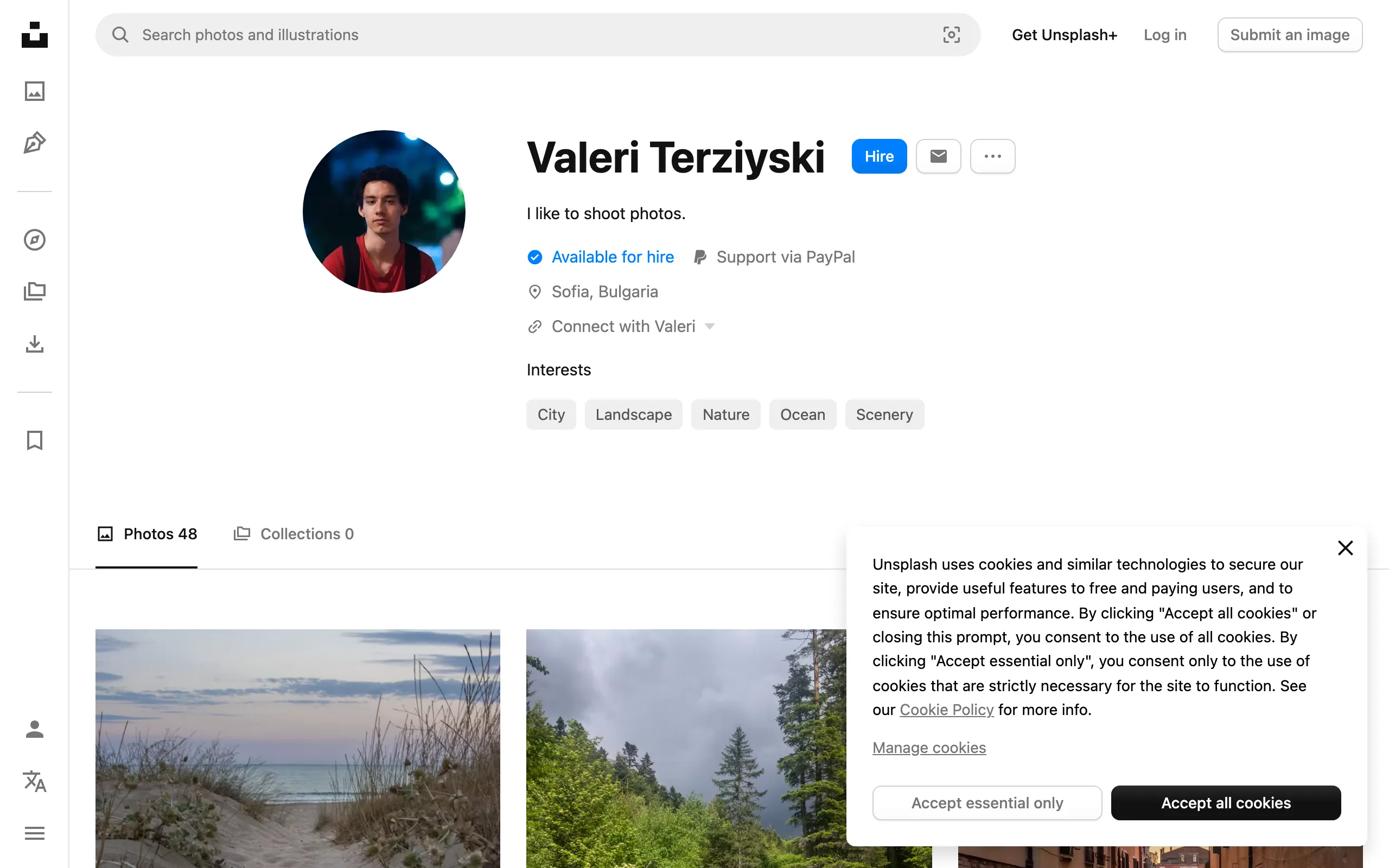 Screenshot of Valeri Terziyski (@valeriterziiski) | Unsplash Photo Community