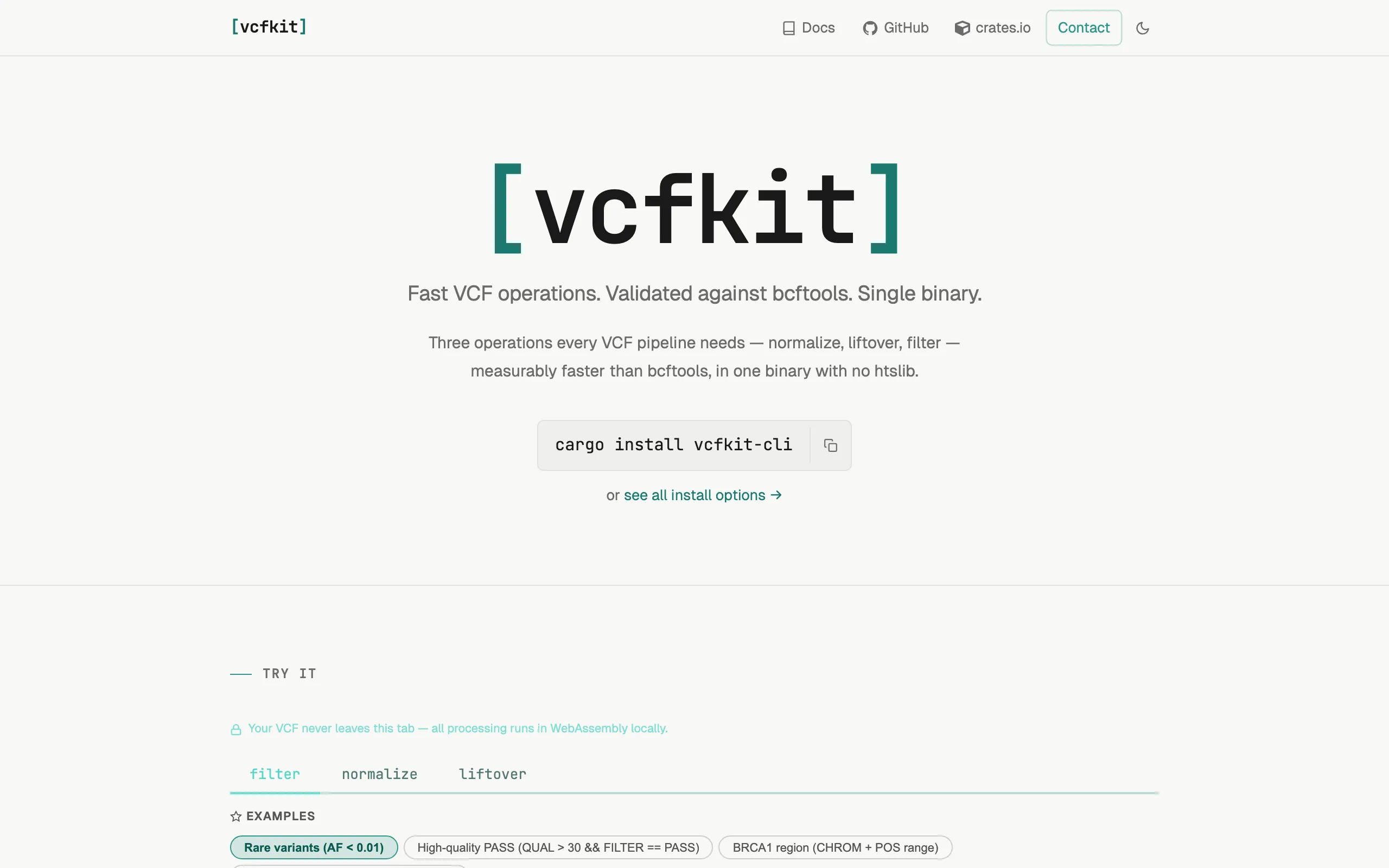 Screenshot of vcfkit — Fast VCF operations