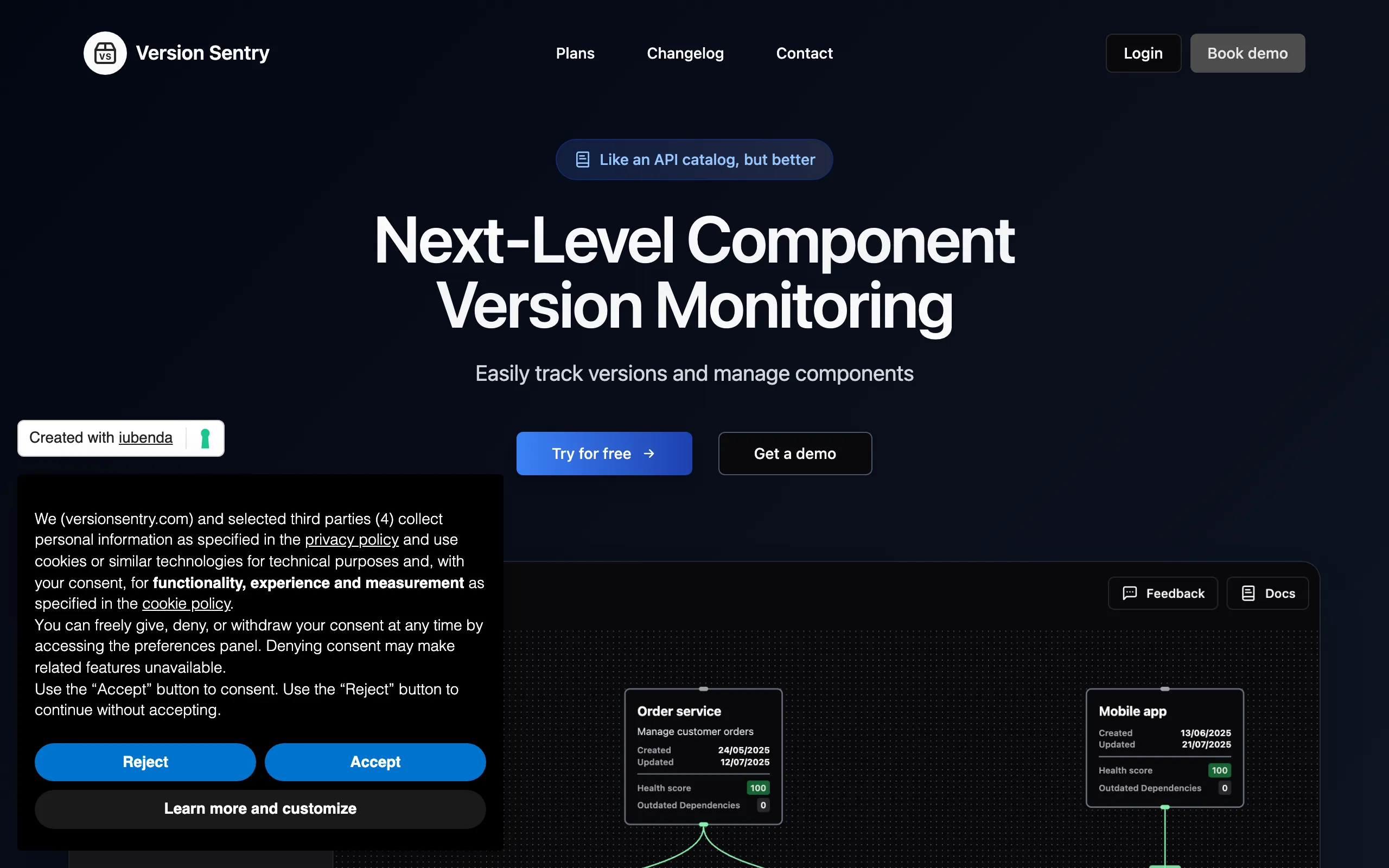 Screenshot of VersionSentry - Modern Component Version Monitoring &amp; Dependency Management Platform