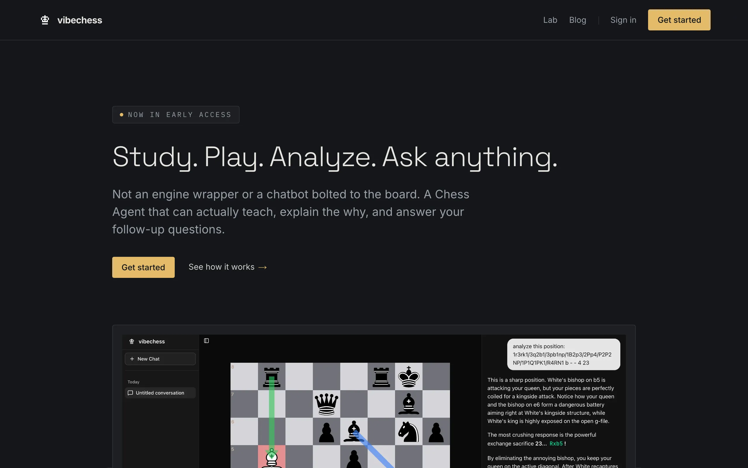 Screenshot of VibeChess — AI Chess Coach That Actually Teaches