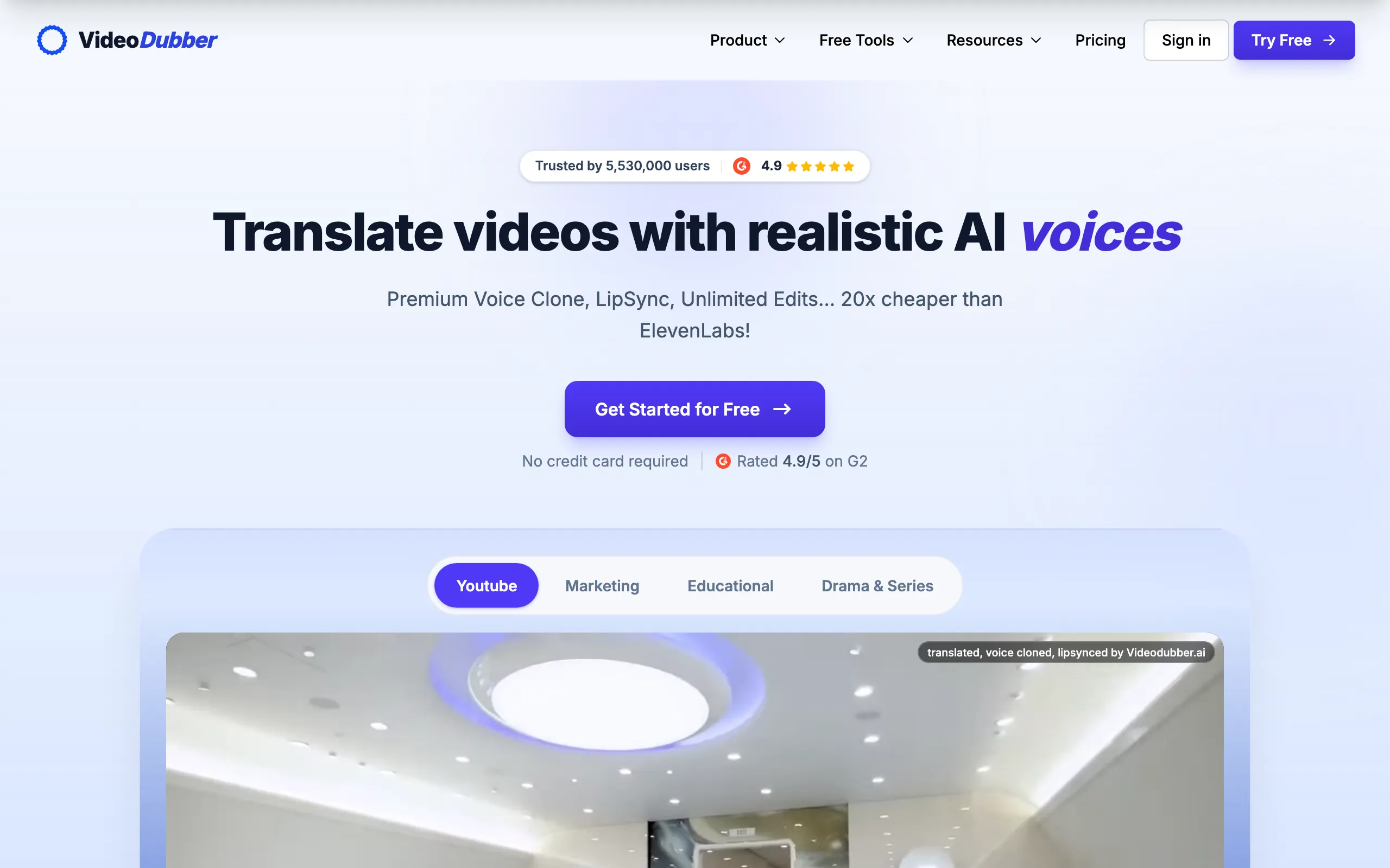Screenshot of VideoDubber: Translate Video, Voice Cloning &amp; Lip Sync - Try Free