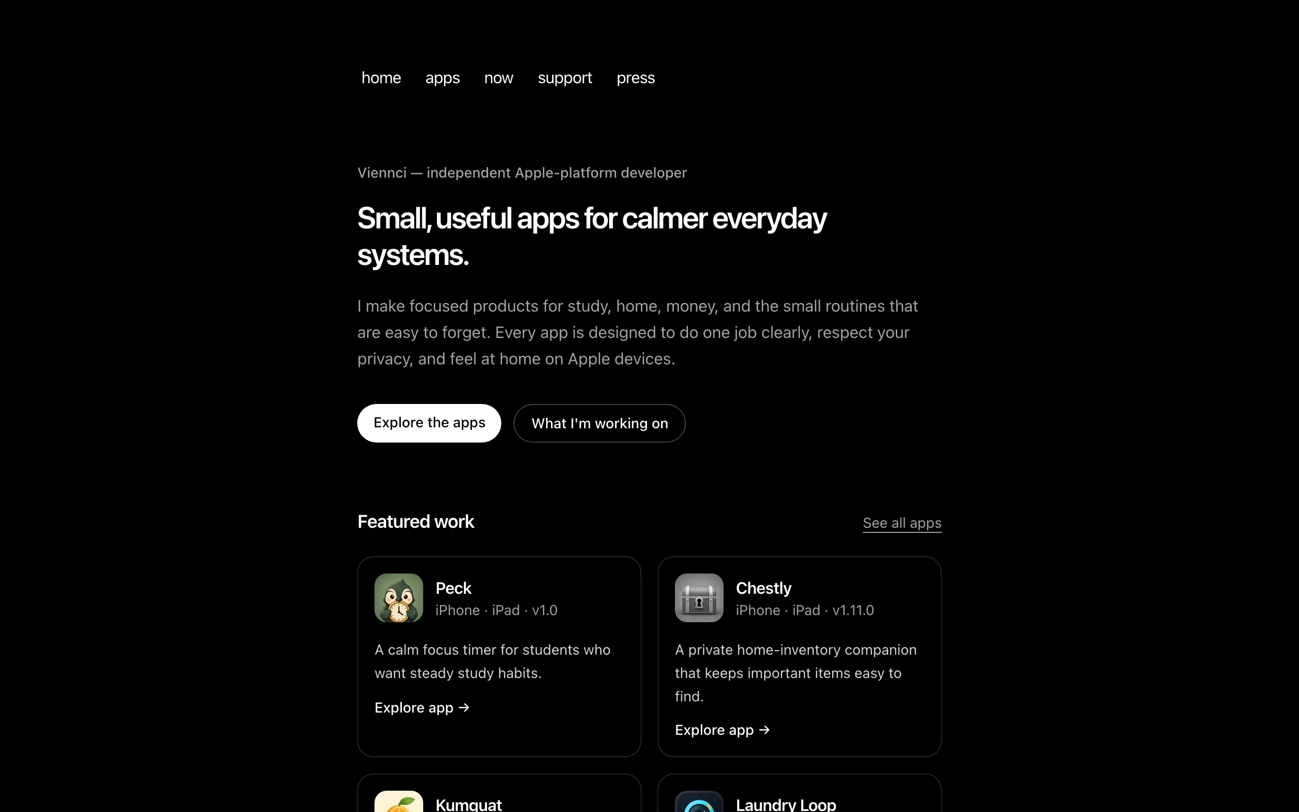 Screenshot of Viennci — Independent Apple Developer