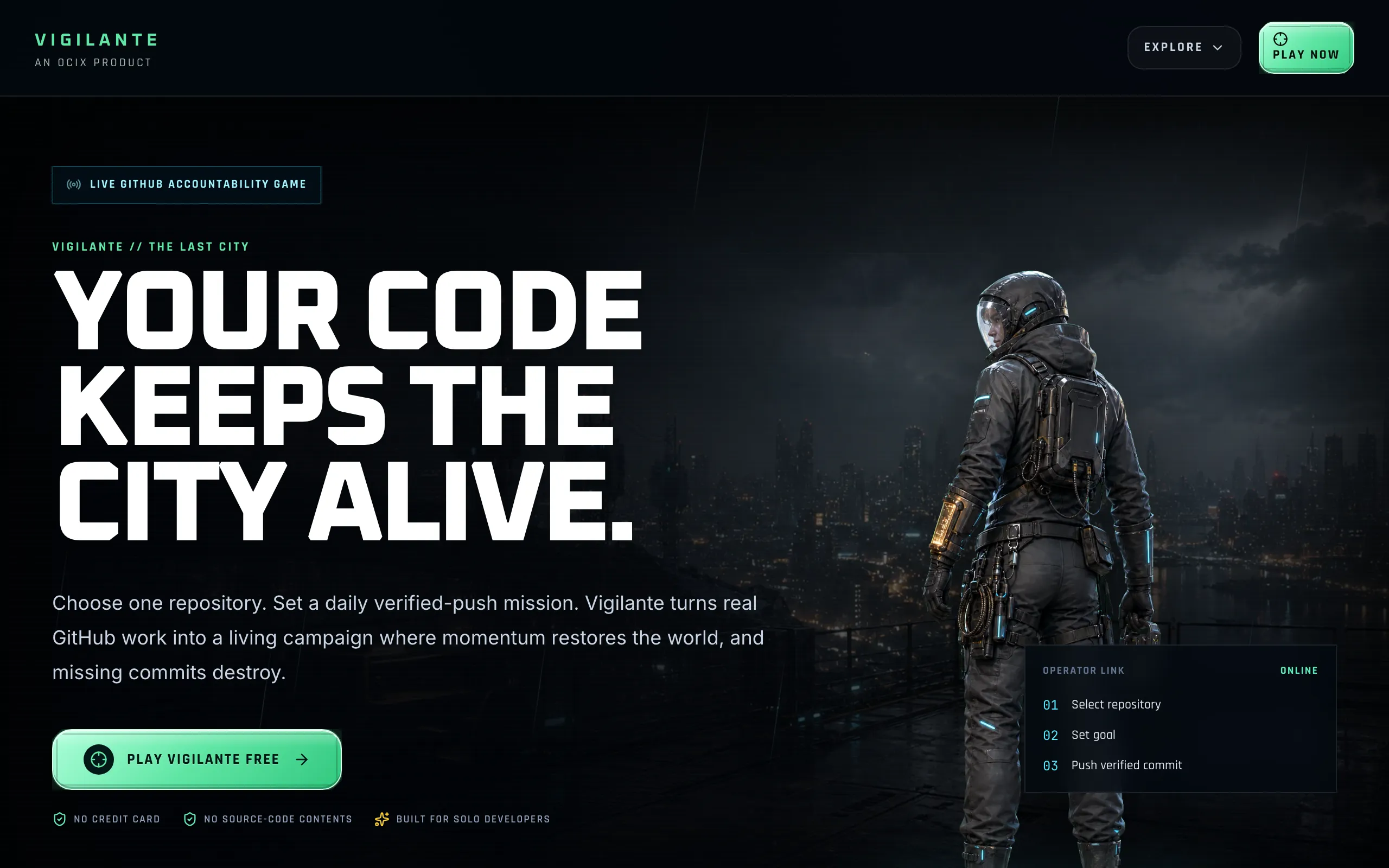 Screenshot of Vigilante by OCIX | GitHub Accountability Game