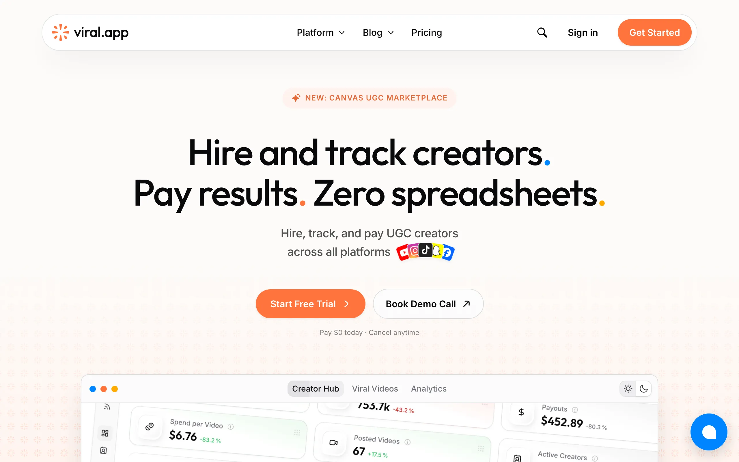 Screenshot of viral.app – The Operating System for UGC Marketing