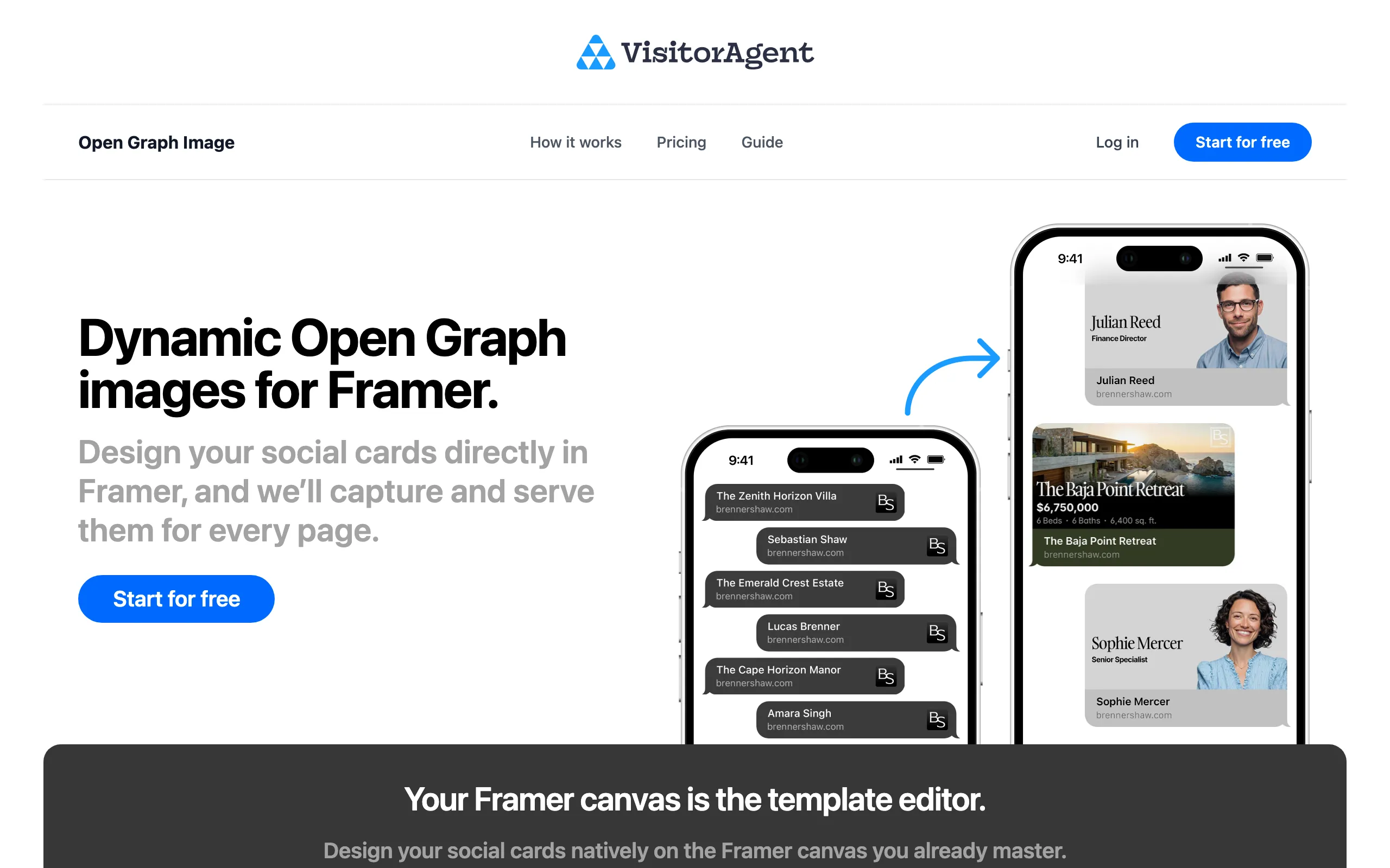 Screenshot of VisitorAgent | Dynamic Open Graph images for Framer
