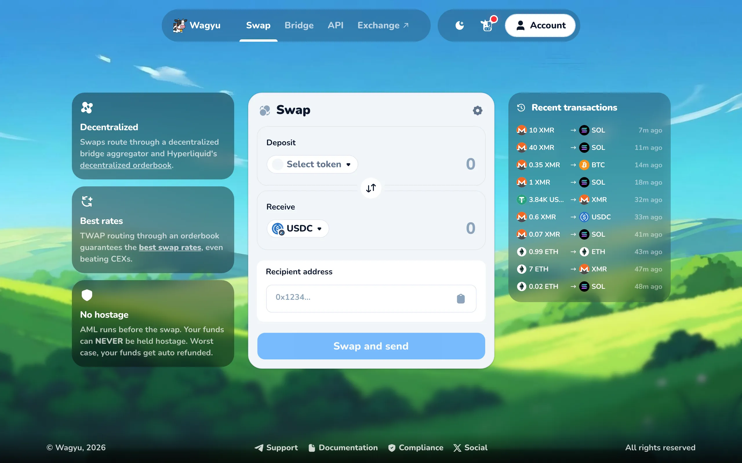 Screenshot of Wagyu | Private Swap &amp; Cross-Chain Bridge