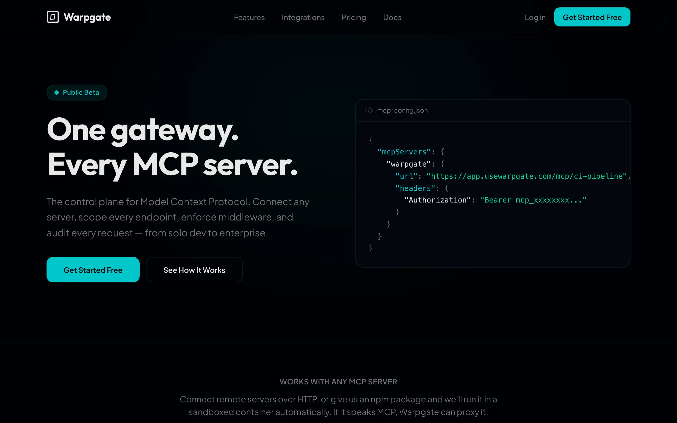 Screenshot of Warpgate — One gateway. Every MCP server.