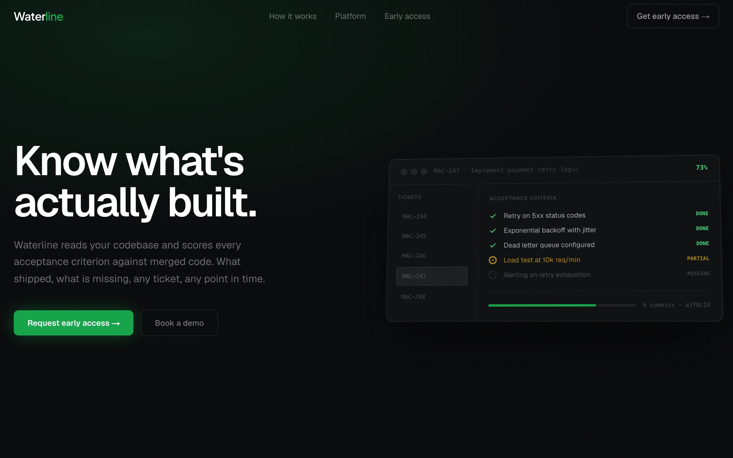 Screenshot of Waterline — The quality gate for engineering