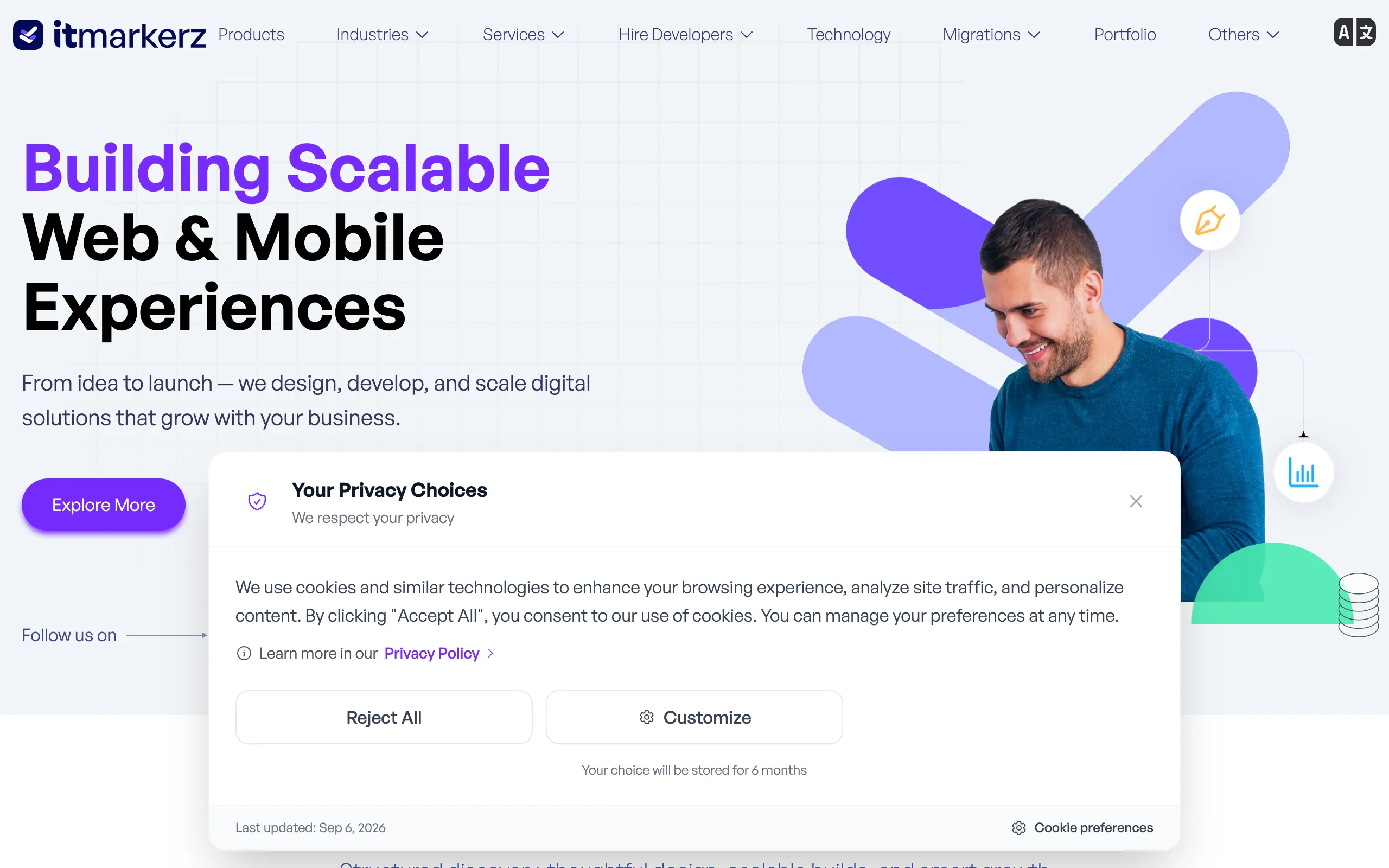 Screenshot of Web, Mobile App &amp; Laravel Development Company | itmarkerz