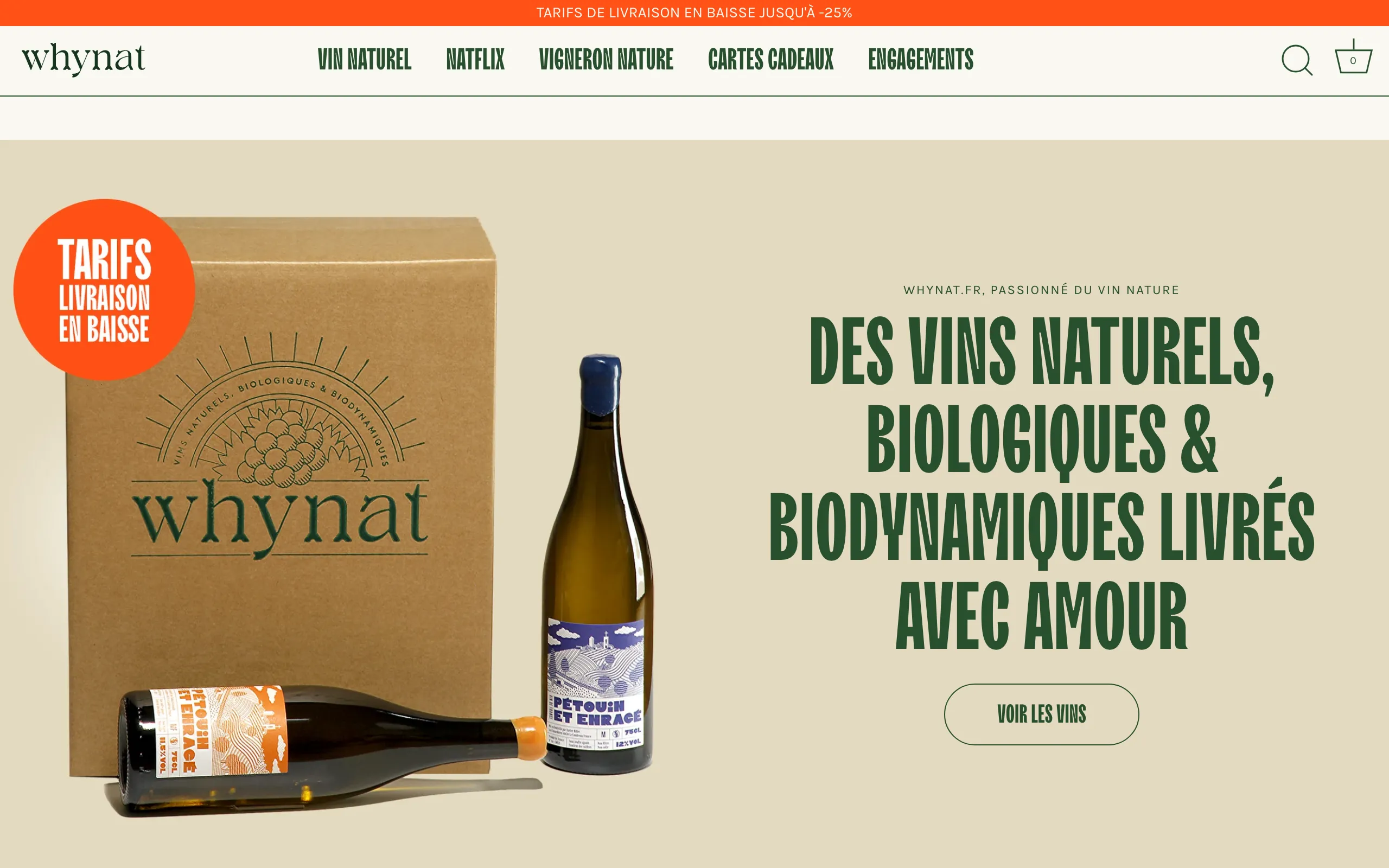 Screenshot of Whynat.fr - Vin nature livrés en France &amp; Europe