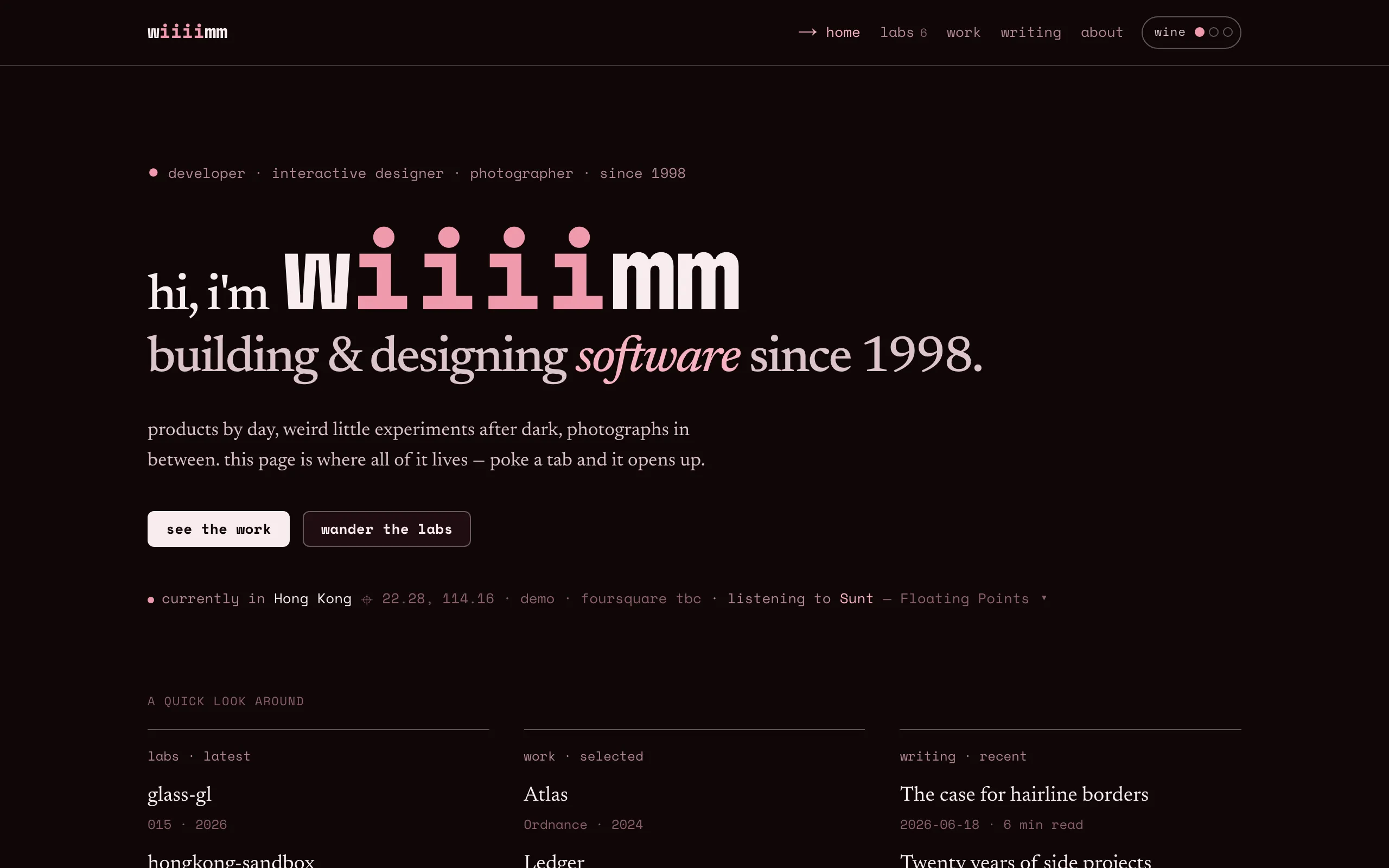 Screenshot of wiiiimm — developer · interactive designer · photographer