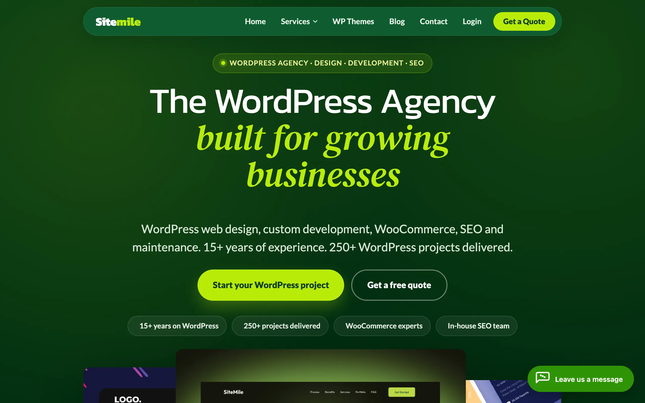 Screenshot of WordPress Agency | WordPress Design, Development, WooCommerce & SEO | SiteMile
