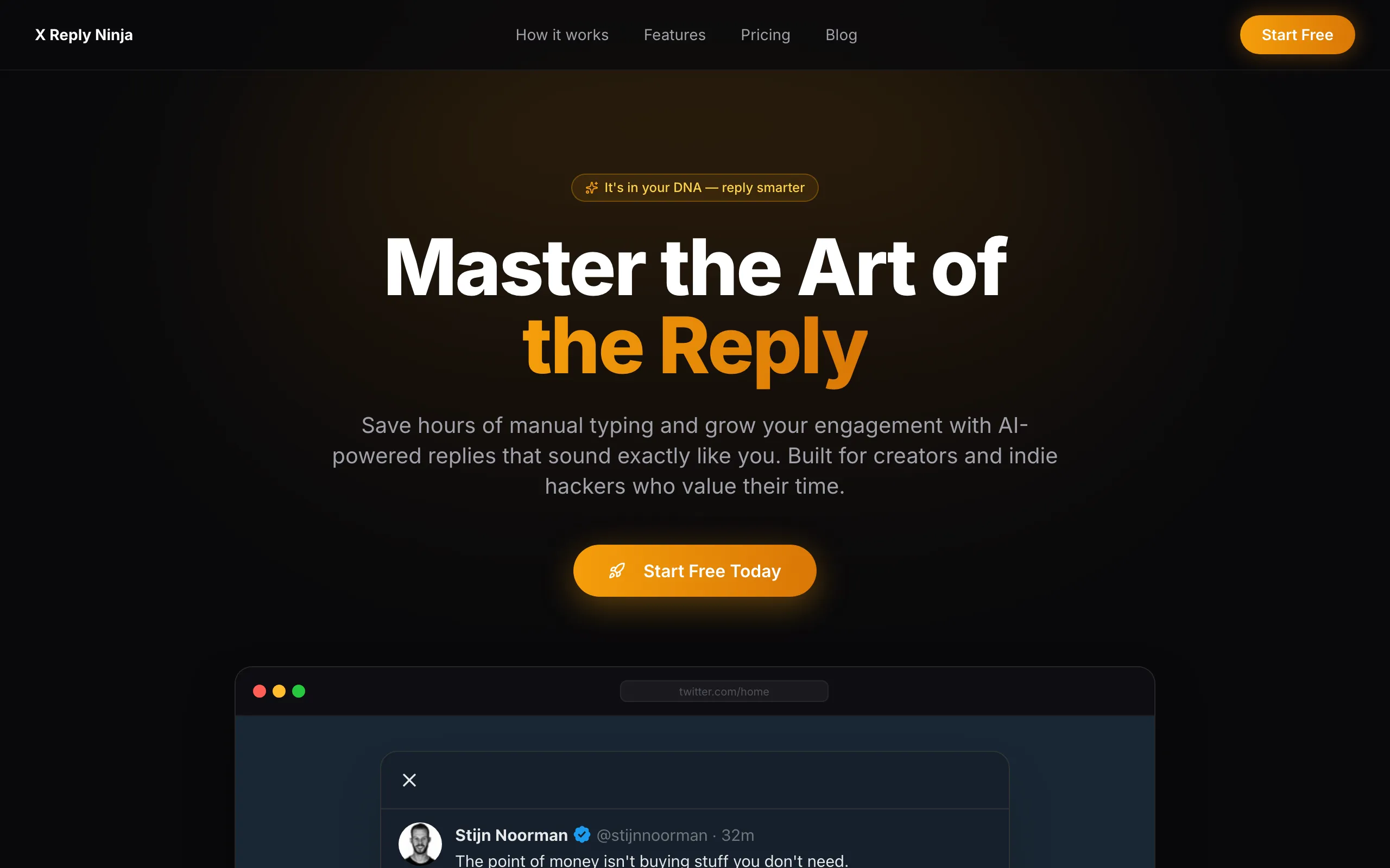 Screenshot of X Reply Ninja - AI Twitter Reply Generator