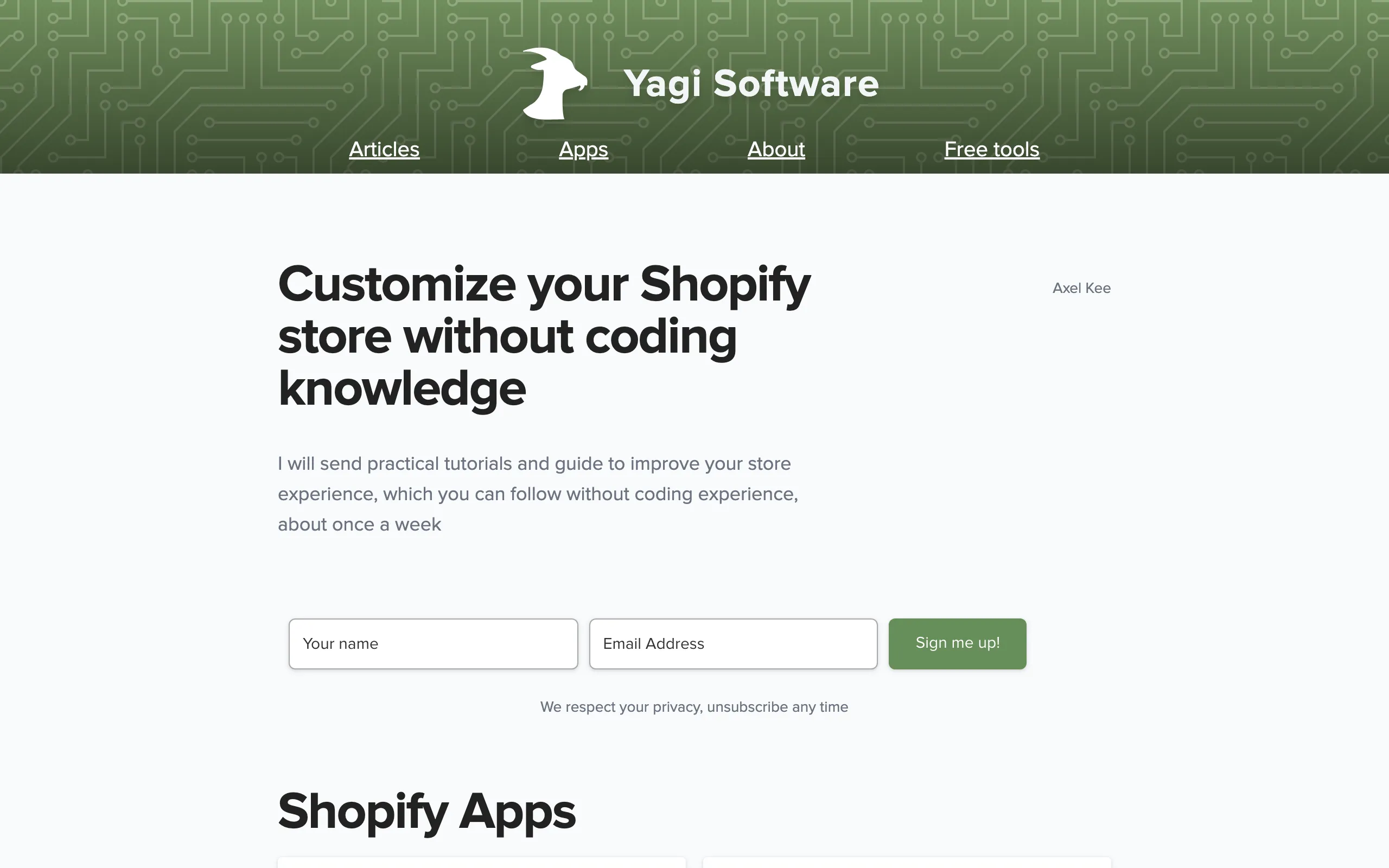 Screenshot of Yagi Software - Shopify tutorials & resources