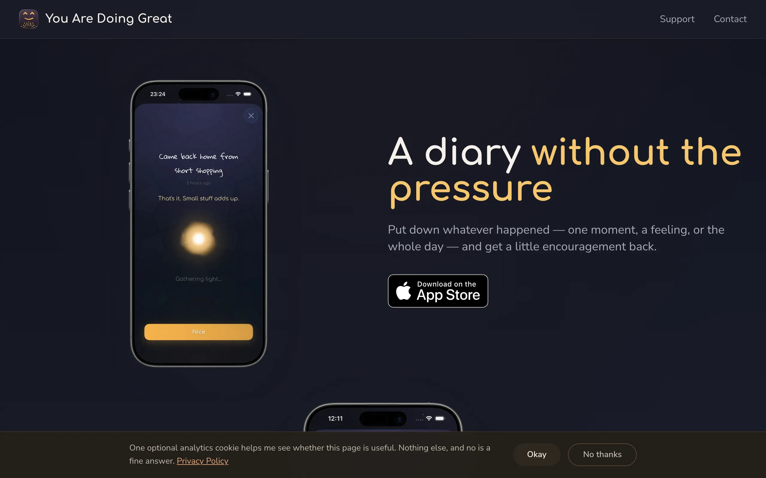 Screenshot of You Are Doing Great - A diary without the pressure