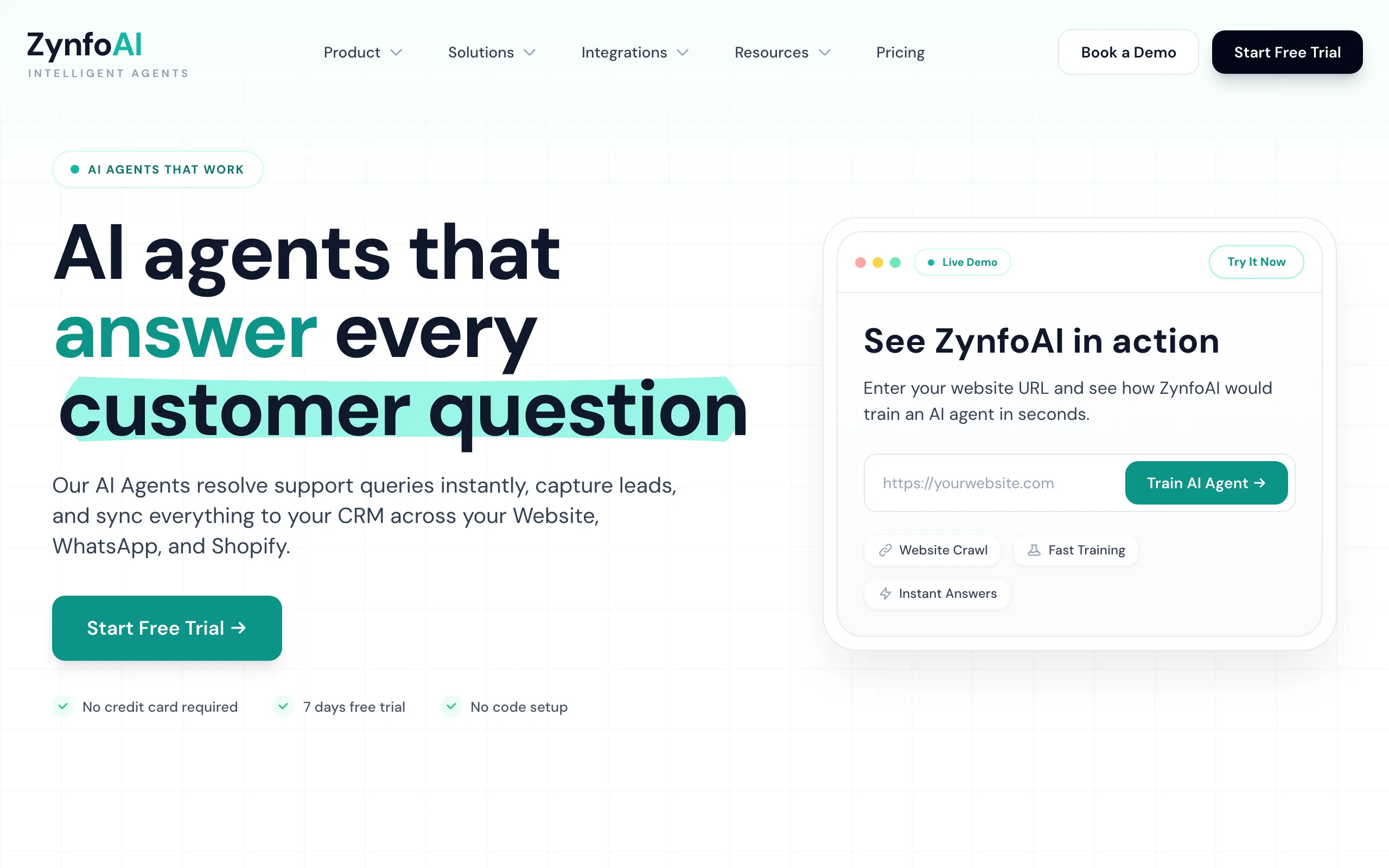 Screenshot of Zynfo AI — AI Agent for Customer Support &amp; Lead Capture